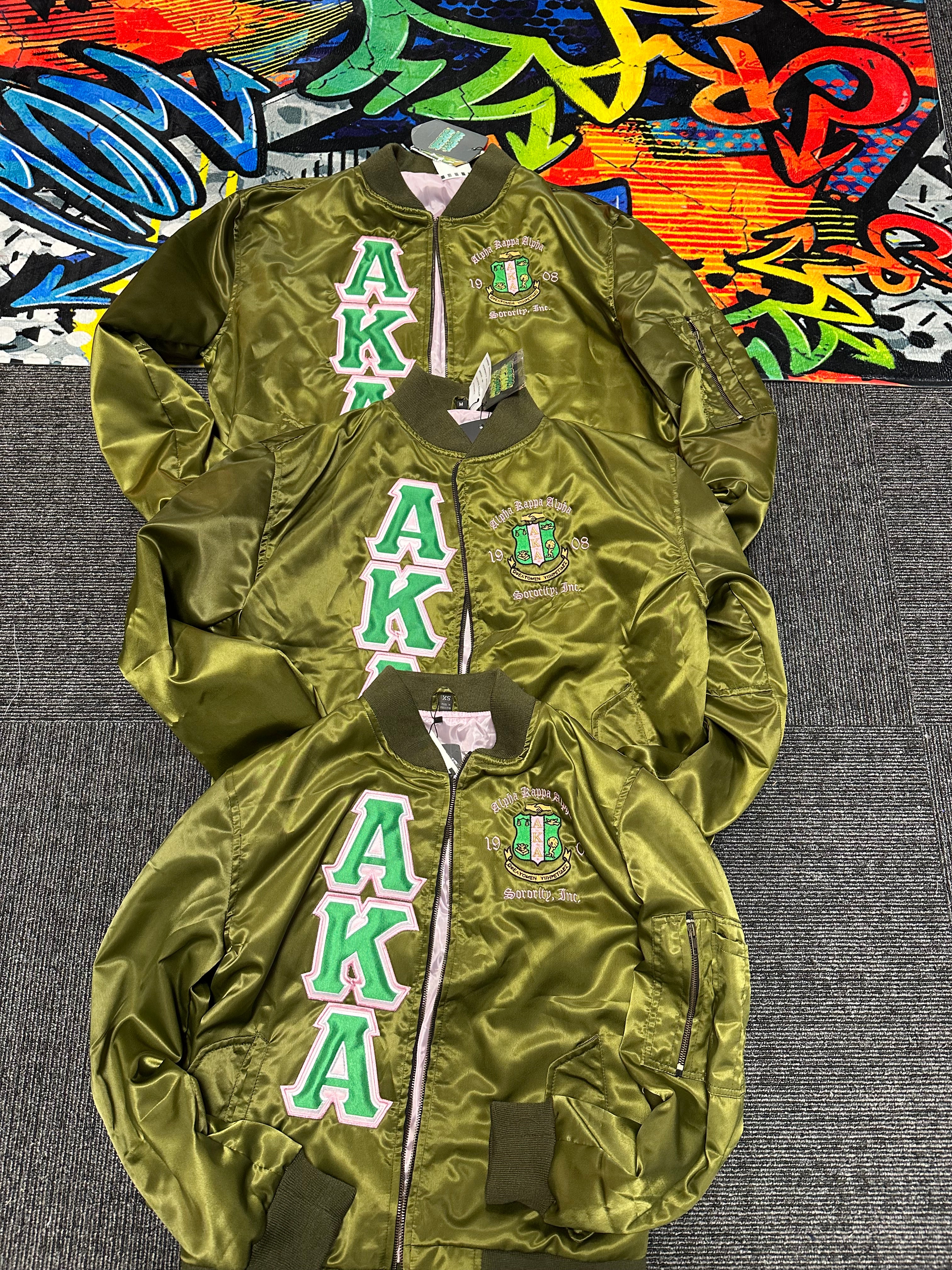 ALPHA KAPPA ALPHA - "OLIVE" SATIN BOMBER JACKET