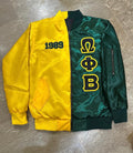 OMEGA PHI BETA - SATIN SPLIT COLOR BOMBER JACKET