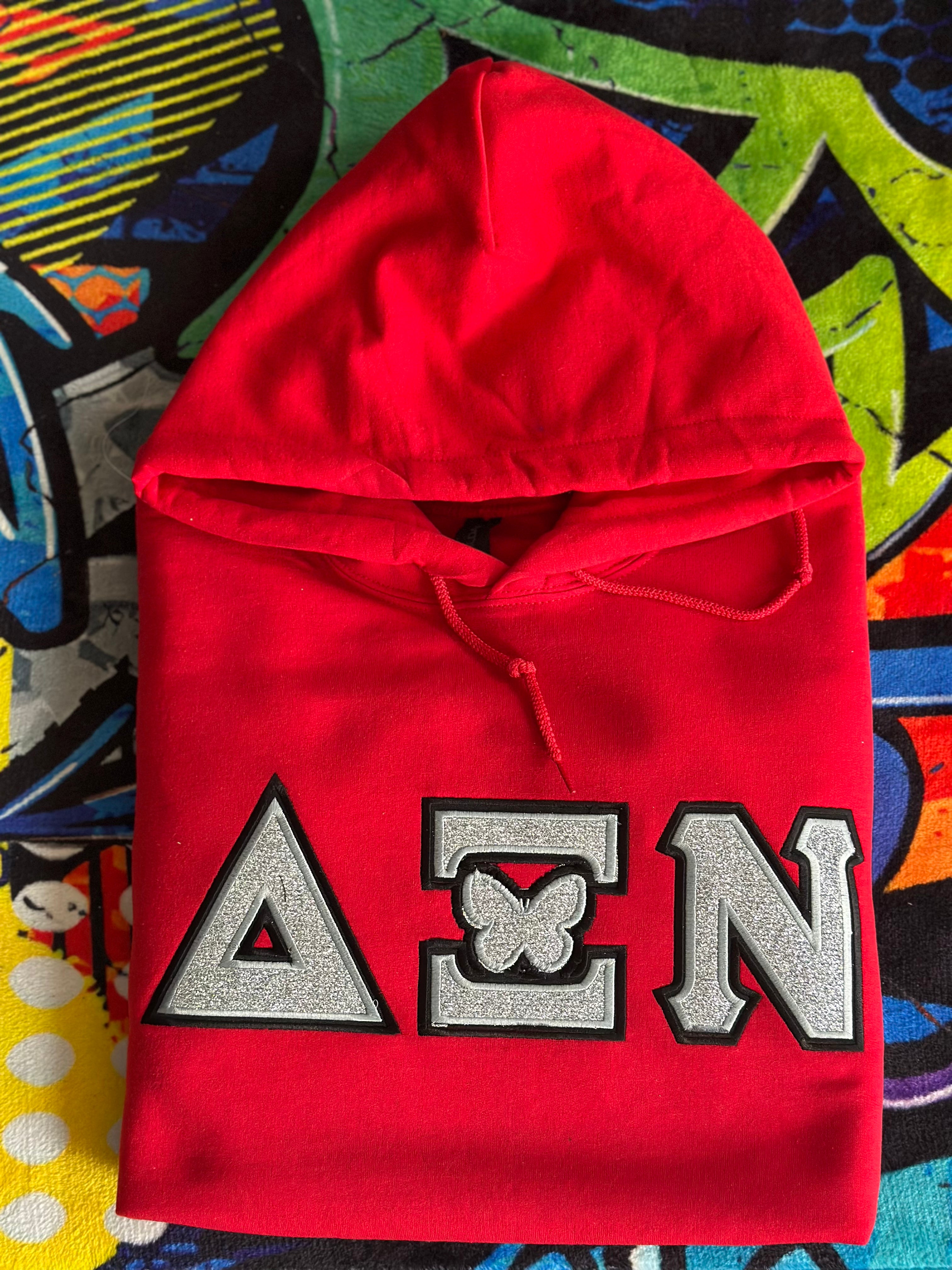 Delta Xi Nu - glitter letter hoodie
