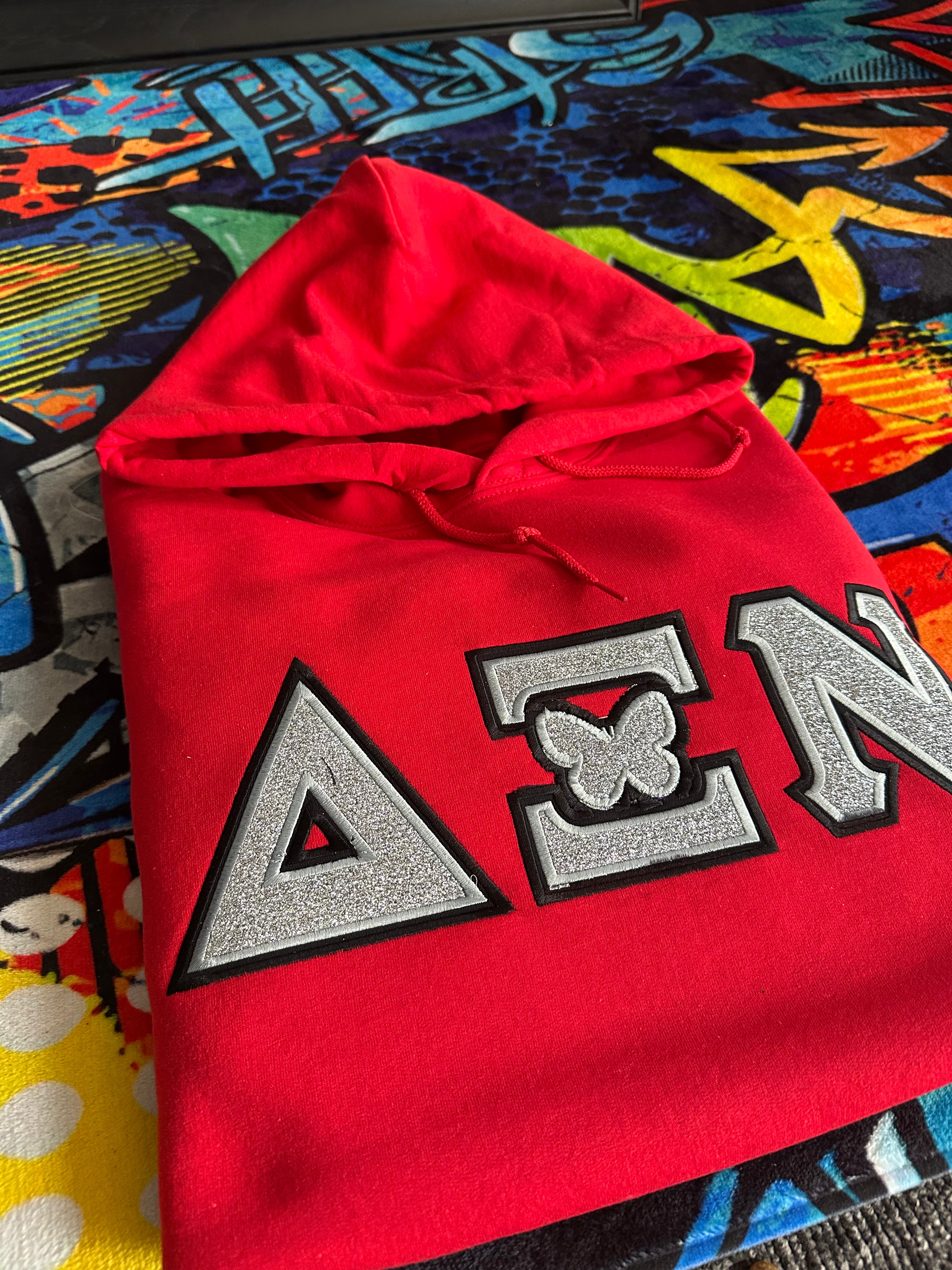 Delta Xi Nu - glitter letter hoodie