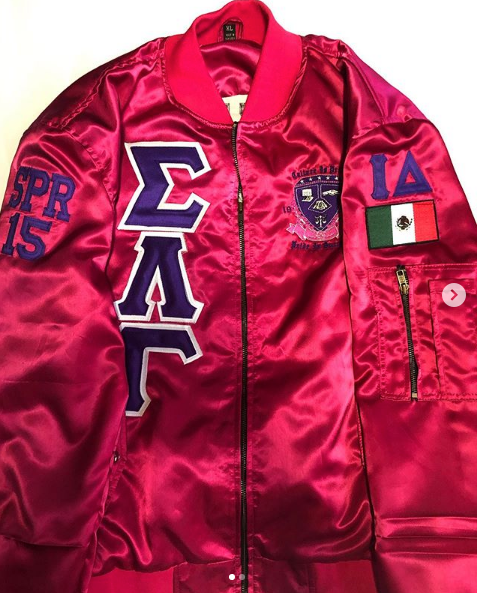 SIGMA LAMBDA GAMMA  SATIN BOMBER JACKET - graffitigreek
