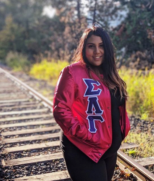 SIGMA LAMBDA GAMMA  SATIN BOMBER JACKET - graffitigreek