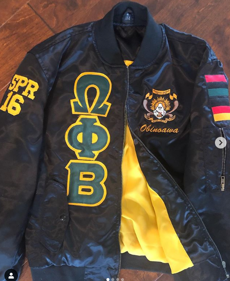 OMEGA PHI BETA SATIN BOMBER JACKET - graffitigreek