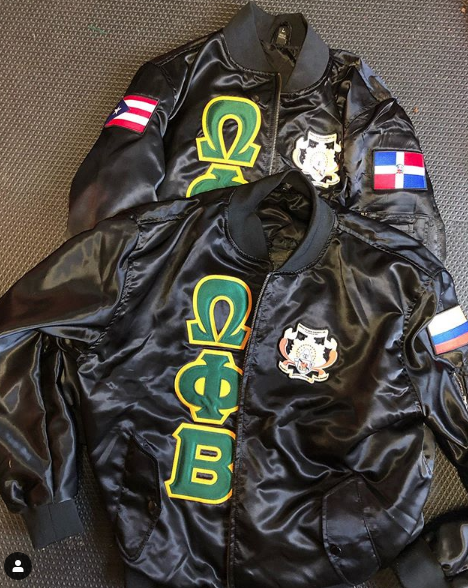 OMEGA PHI BETA SATIN BOMBER JACKET - graffitigreek