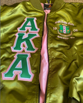 ALPHA KAPPA ALPHA - "OLIVE" SATIN BOMBER JACKET
